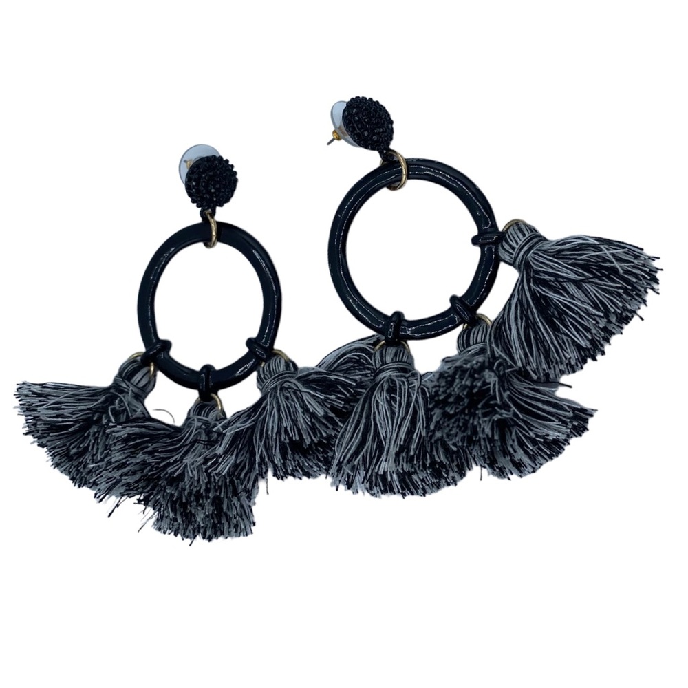 Baublebar Sugarfix Black Tassel Hoop Earrings Oversized 9$